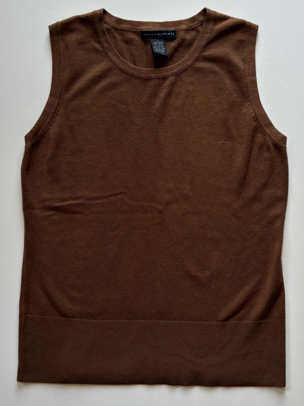 Grace Elements Womens Large Knit Tank Top Sleeveless Sweater Brown